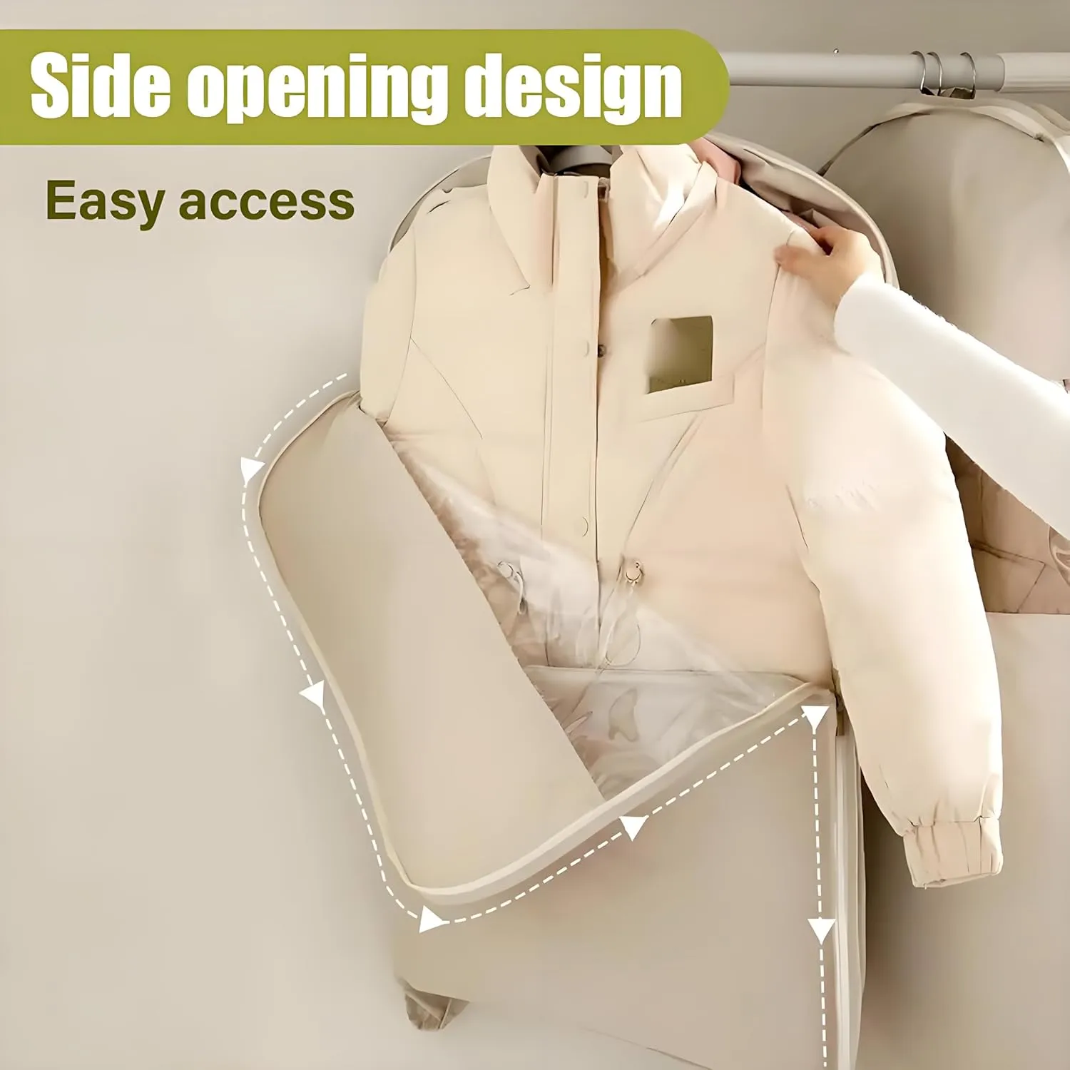 Space Saving Hanging Garment Bag with Self Compression Zipper, Space Saver Closet Organizers for Closet Storage, Dust Cover Clothes Bags for Down Coat (M-Gray)