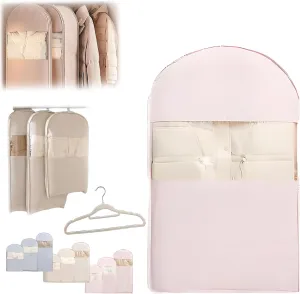 Space Saving Hanging Garment Bag with Self Compression Zipper, Space Saver Closet Organizers for Closet Storage, Dust Cover Clothes Bags for Down Coat (M-Peach)