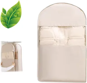 Space Saving Hanging Garment Bag with Self Compression Zipper, Space Saver Closet Organizers, Garment Bags for Hanging Clothes Travel for Moving or Storaging Clothes (Beige,M)