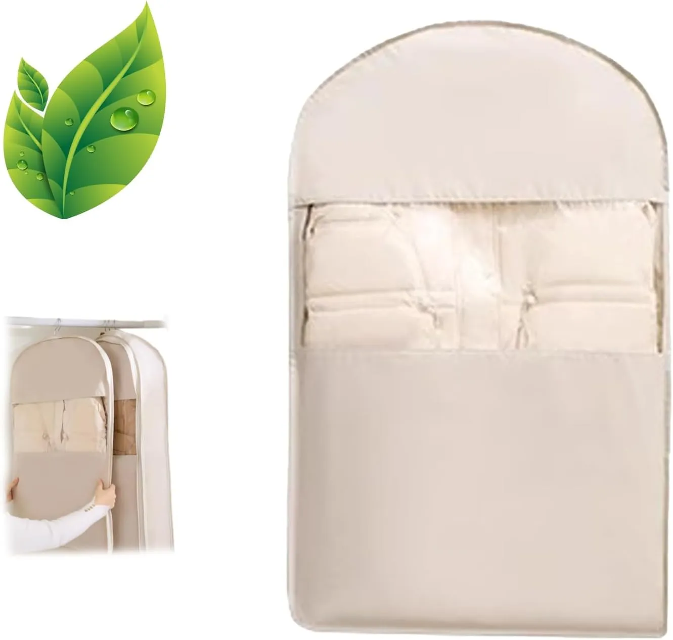 Space Saving Hanging Garment Bag with Self Compression Zipper, Space Saver Closet Organizers, Garment Bags for Hanging Clothes Travel for Moving or Storaging Clothes (Beige,M)
