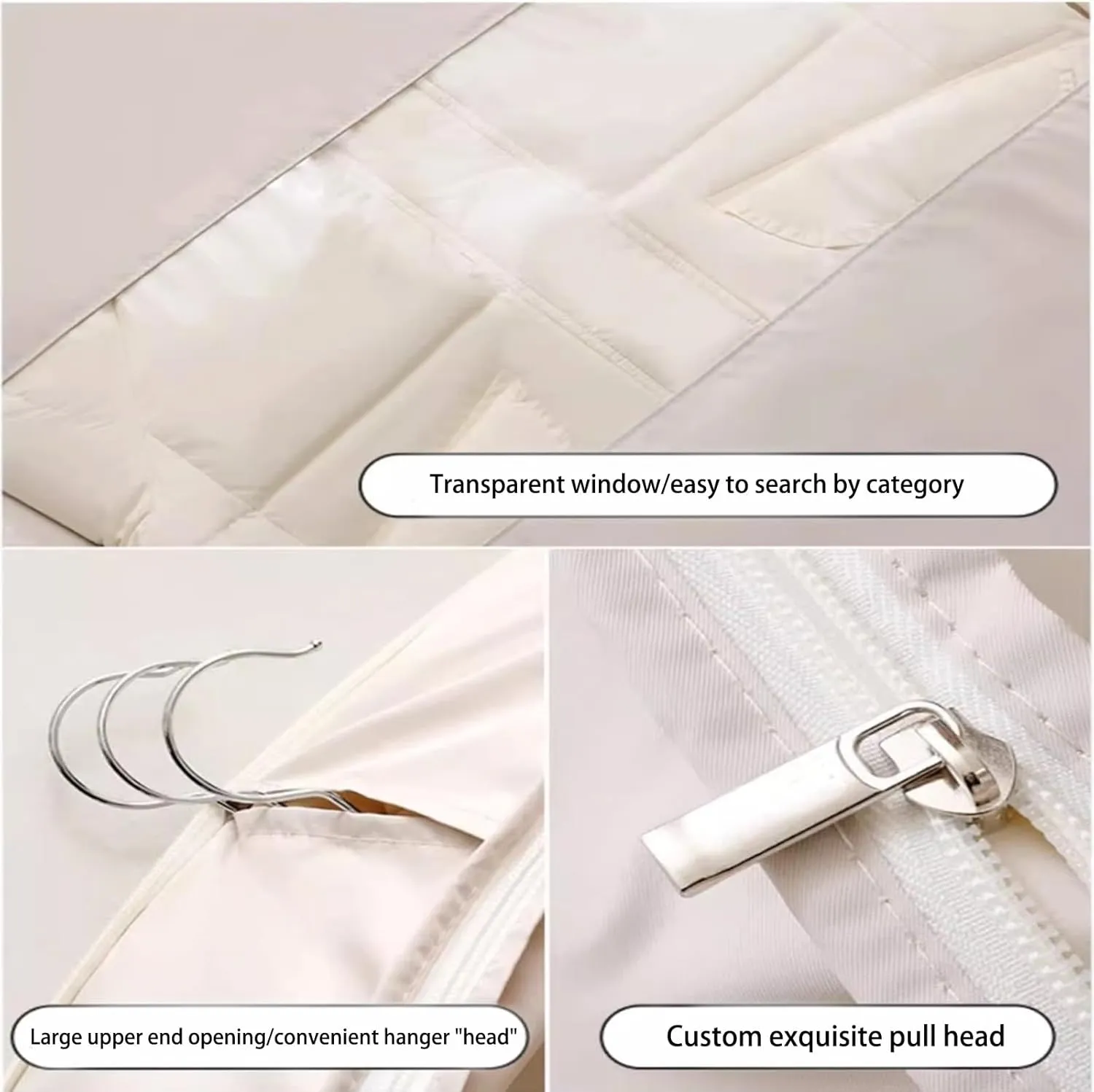 Space Saving Hanging Garment Bag with Self Compression Zipper, Space Saver Closet Organizers, Garment Bags for Hanging Clothes Travel for Moving or Storaging Clothes (Beige,M)