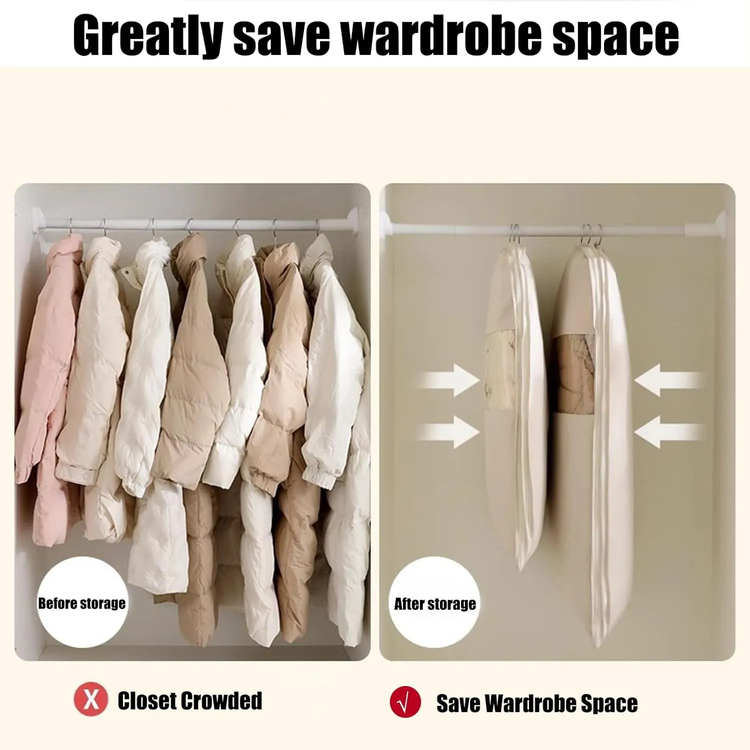 Space Saving Hanging Garment Bag with Self Compression Zipper, Space Saver Closet Organizers, Garment Bags for Hanging Clothes Travel for Moving or Storaging Clothes (Pink,XL)
