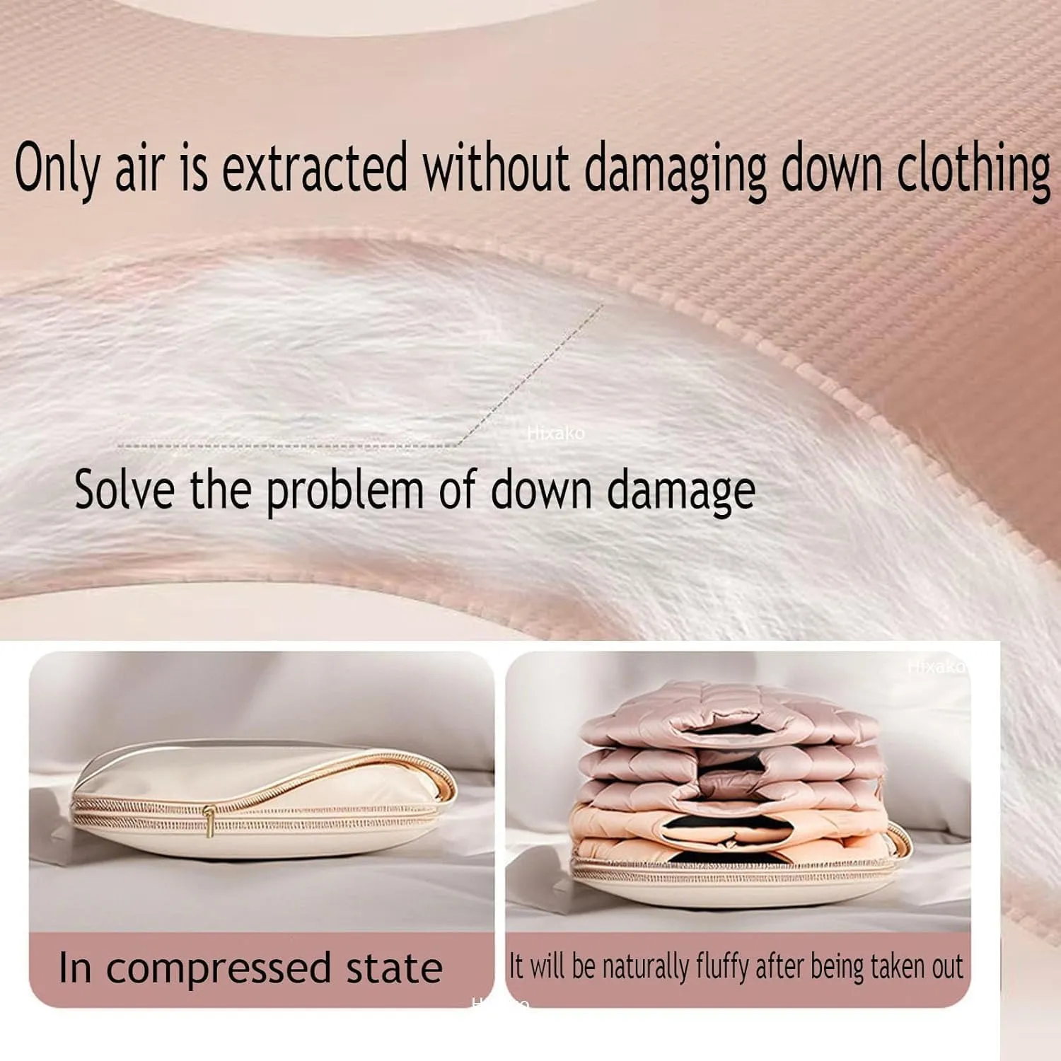 Space Saving Hanging Garment Bag with Self Compression Zipper,Dust Cover Clothes Bags for Down Coat,Space Saver Closet Organizers for Closet Storage (Beige,3PCS-L)