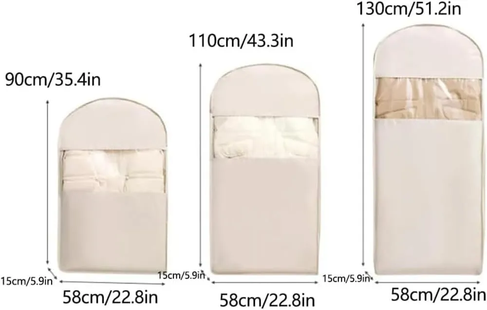 Space Saving Hanging Garment Bag with Self Compression Zipper,Dust Cover Clothes Bags Travel Organizer for Down Coat, for Closet Storage (Beige,M)