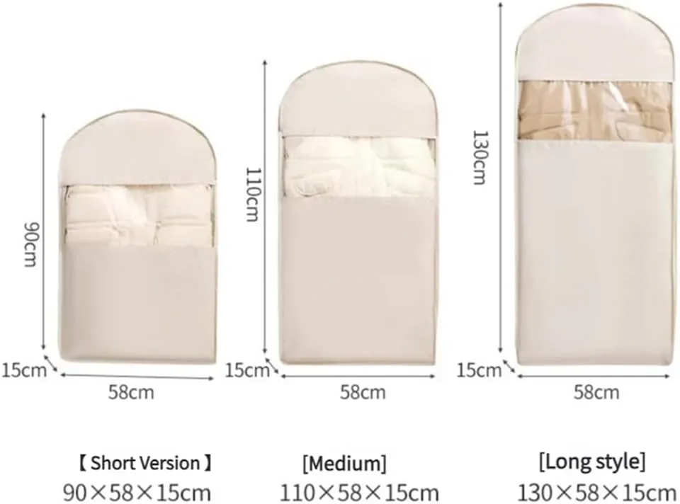 Space Saving Hanging Garment Bag With Self Compression Zipper,Otherwisie Space Saver Hanging Garment Bags,Down Coat Compression Dust Cover,Winter Coat Storage, Heavy Duty Garment Bags (BEIGE, M)