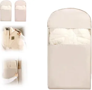 Space Saving Hanging Garment Bag With Self Compression Zipper,Otherwisie Space Saver Hanging Garment Bags,Down Coat Compression Dust Cover,Winter Coat Storage, Heavy Duty Garment Bags (BEIGE, M)