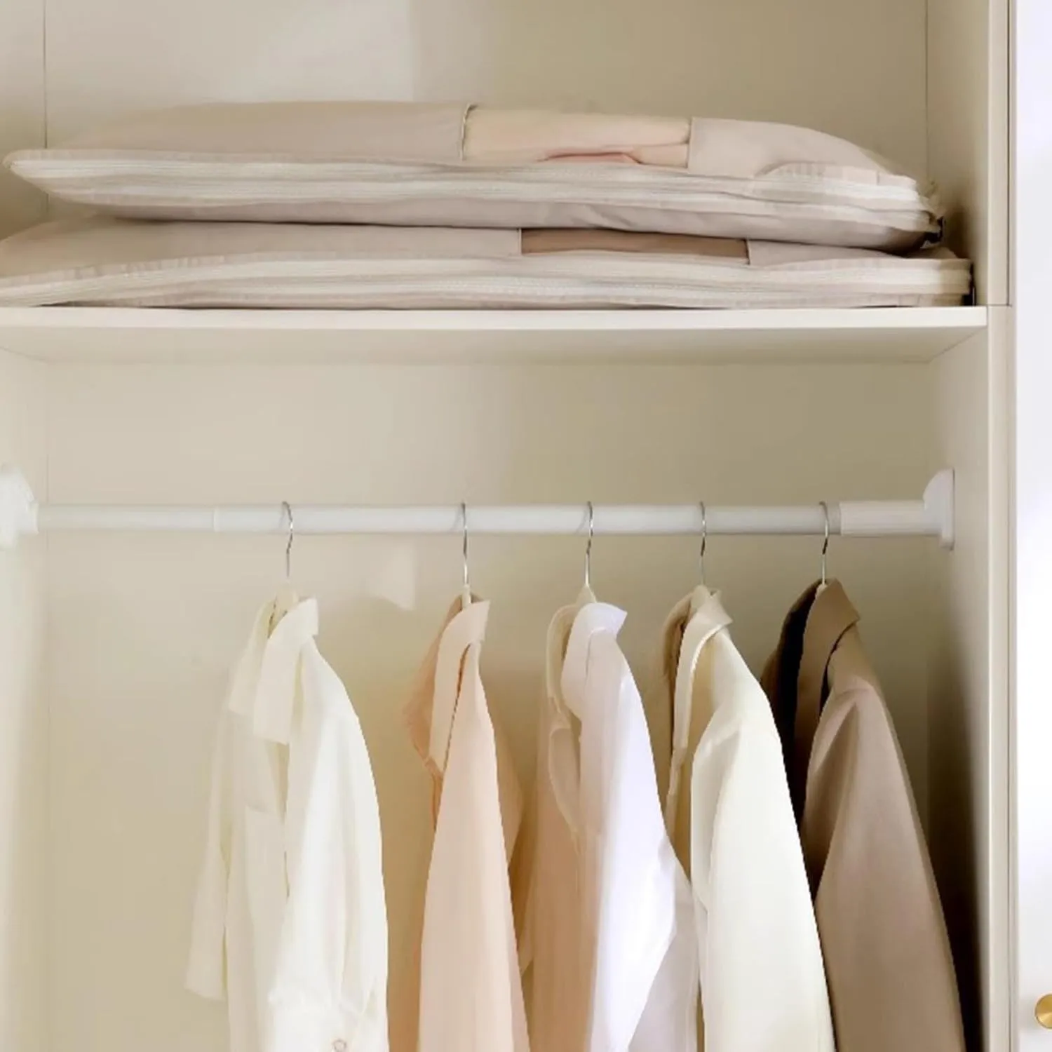 Space Saving Hanging Garment Bag with Self Compression Zipper,Space Saver Closet Organizers,Dust Cover Clothes Bags for Down Coat (Beige, Large) (Beige, XL)