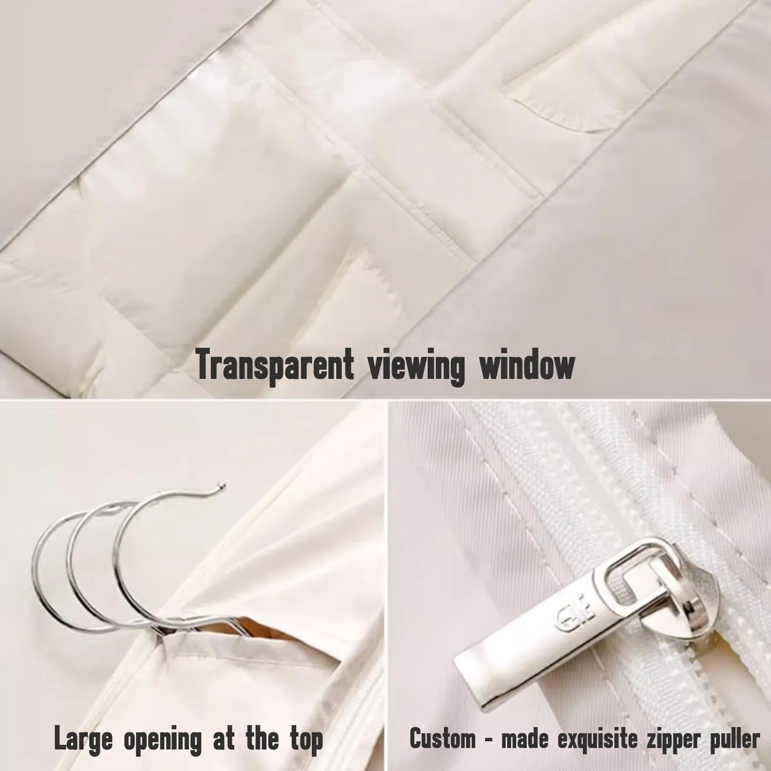 Space Saving Hanging Garment Bag with Self Compression Zipper,Space Saver Closet Organizers,Dust Cover Clothes Bags for Down Coat (Beige, Large) (Beige, XL)