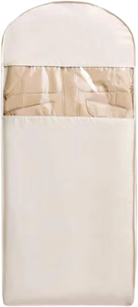 Space Saving Hanging Garment Bag with Self Compression Zipper,Space Saver Closet Organizers,Dust Cover Clothes Bags for Down Coat (Beige, Large) (Beige, XL)