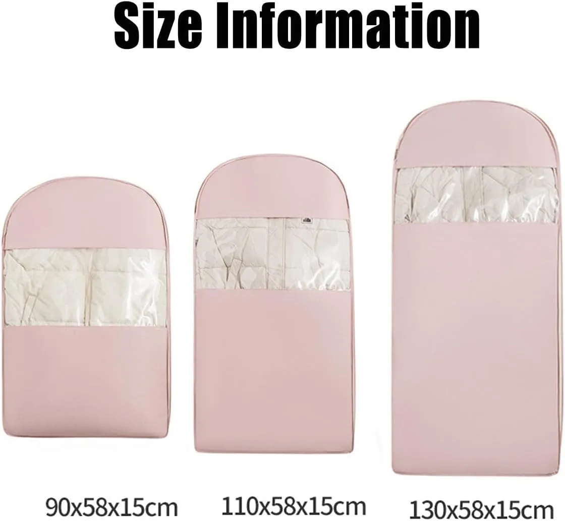 Space Saving Hanging Protector,Heavy Duty Garment Bag for Down Coat,Down Coat Compression Dust Cover for Closet Storage,coat covers garment bag (Pink,M)