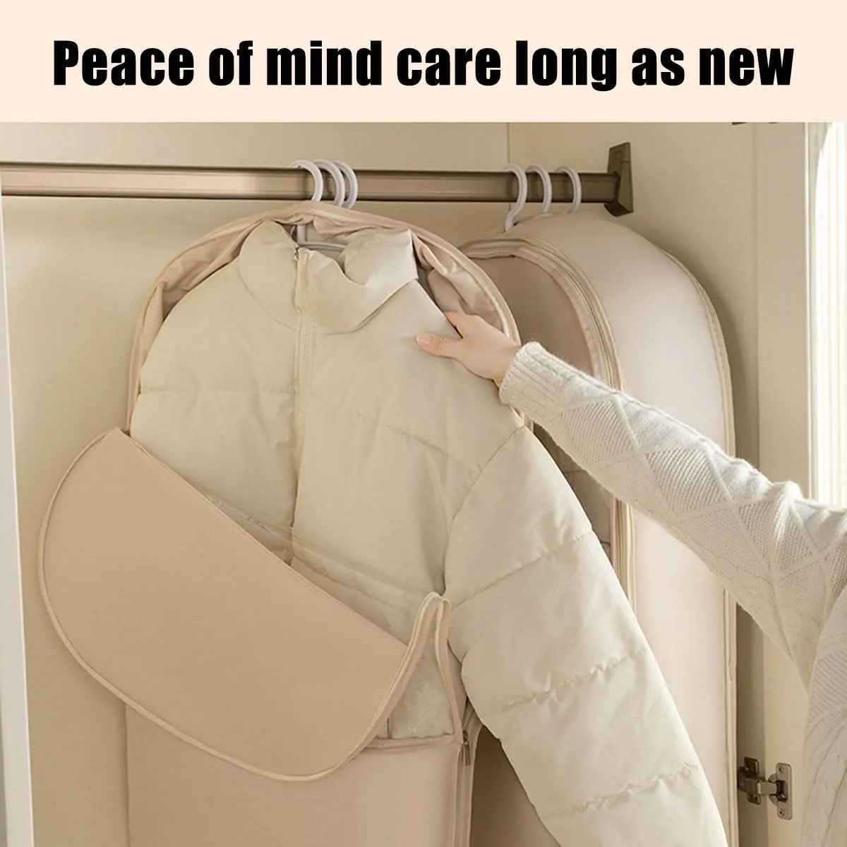 Space Saving Hanging Protector,Heavy Duty Garment Bag for Down Coat,Down Coat Compression Dust Cover for Closet Storage,coat covers garment bag (Pink,M)