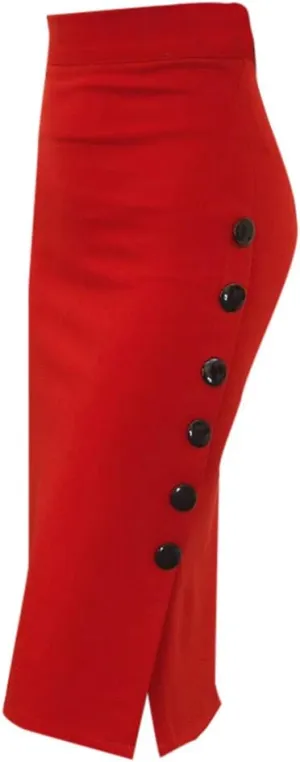 Split Size Office Multiple Pencil Womens High Skirt Waisted Button Skirt Ladies Pleated Midi Skirts for Women