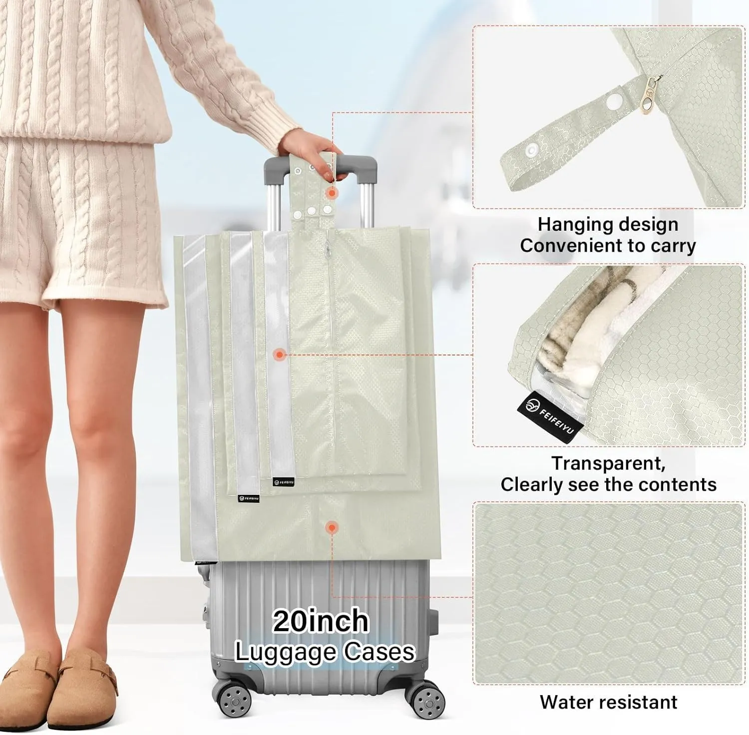 SPRIPORT Beige 3 Set Compression Packing Cubes for Travel Lightweight Luggage Organizer Bags for Carry on Suitcase Travel Cubes for Vacation Woman Man Clothes