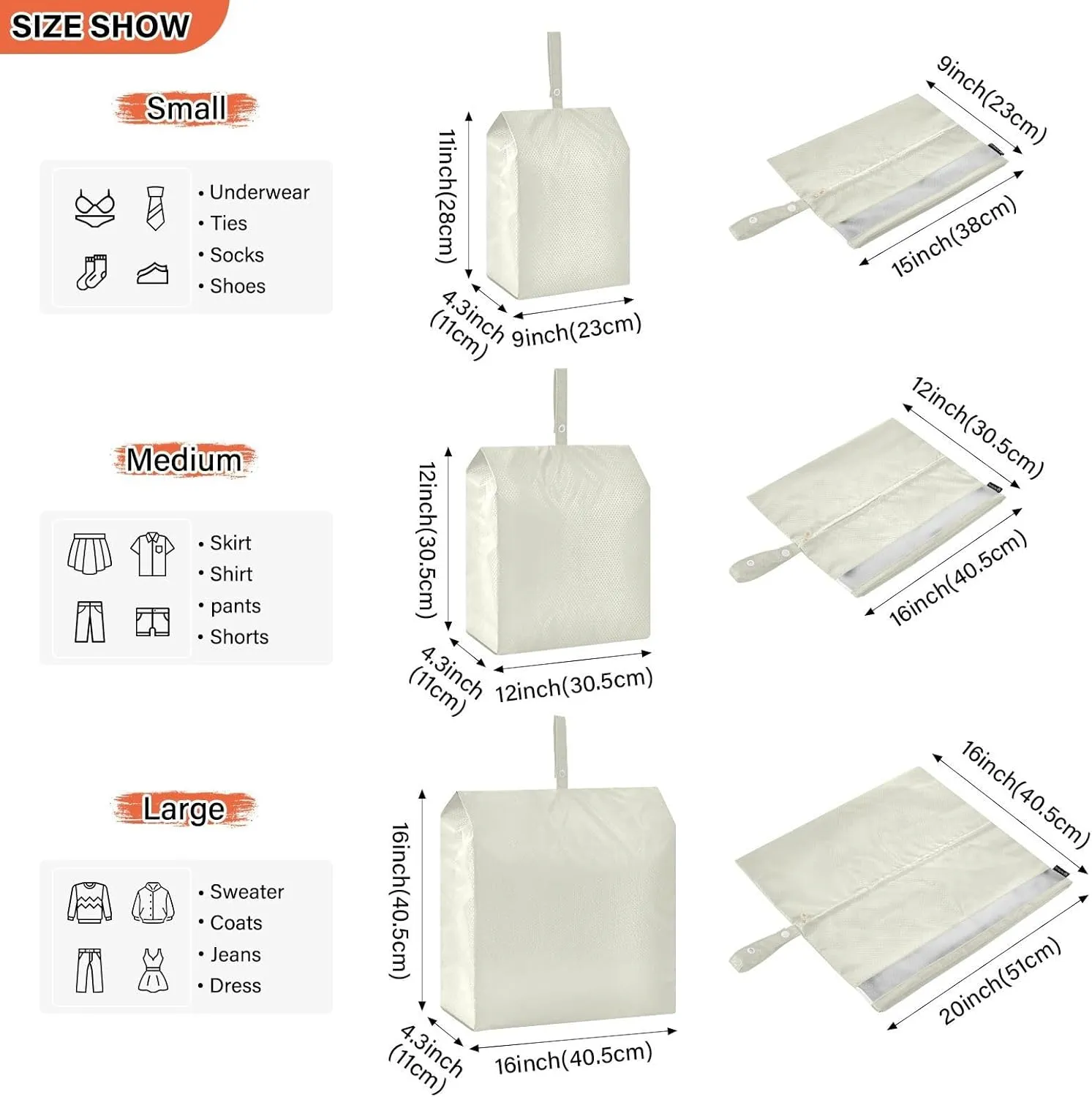 SPRIPORT Beige 3 Set Compression Packing Cubes for Travel Lightweight Luggage Organizer Bags for Carry on Suitcase Travel Cubes for Vacation Woman Man Clothes