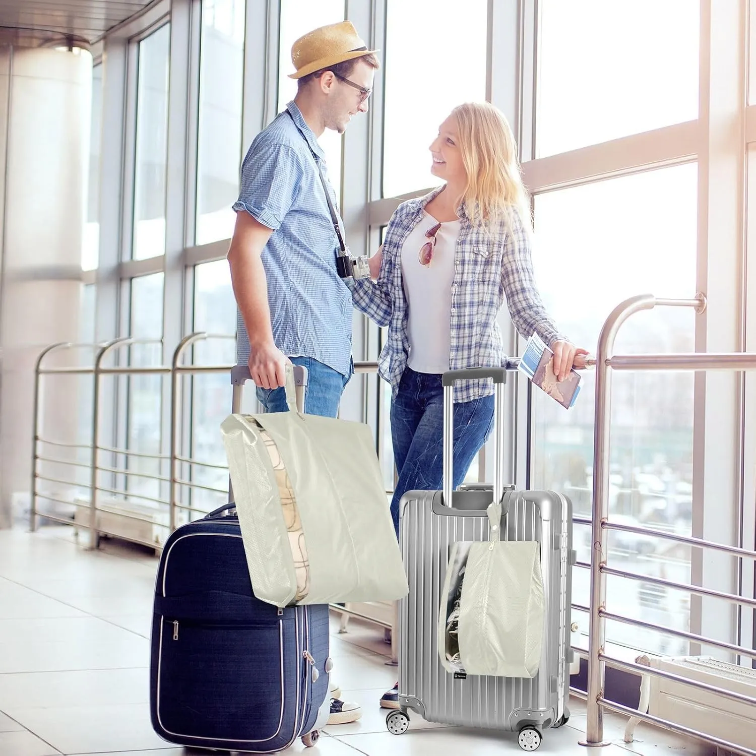 SPRIPORT Beige 3 Set Compression Packing Cubes for Travel Lightweight Luggage Organizer Bags for Carry on Suitcase Travel Cubes for Vacation Woman Man Clothes