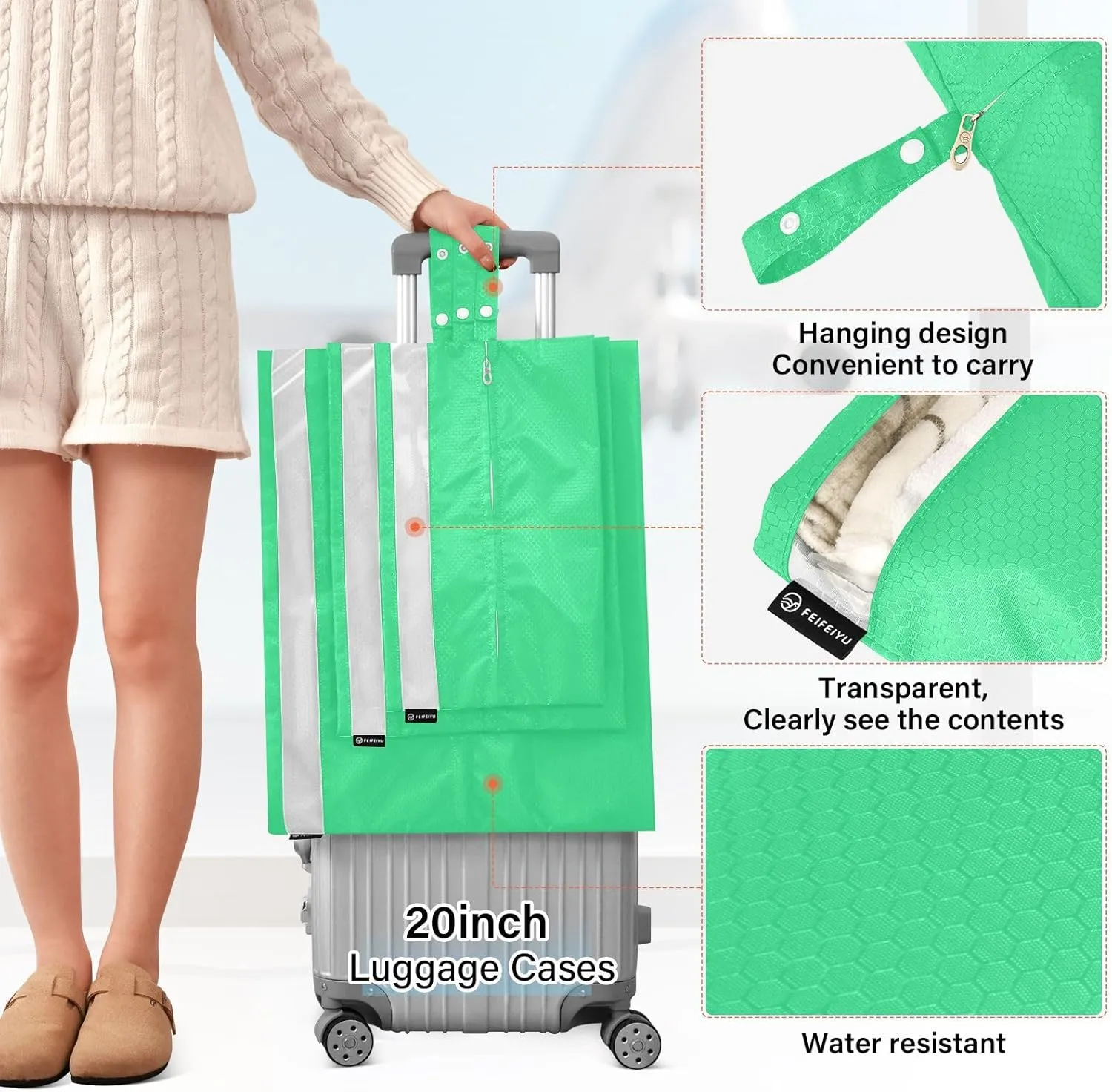 SPRIPORT Bright Green 3 Set Compression Packing Cubes for Travel Lightweight Luggage Organizer Bags for Carry on Suitcase Travel Accessories for Woman Man Clothes Vacation