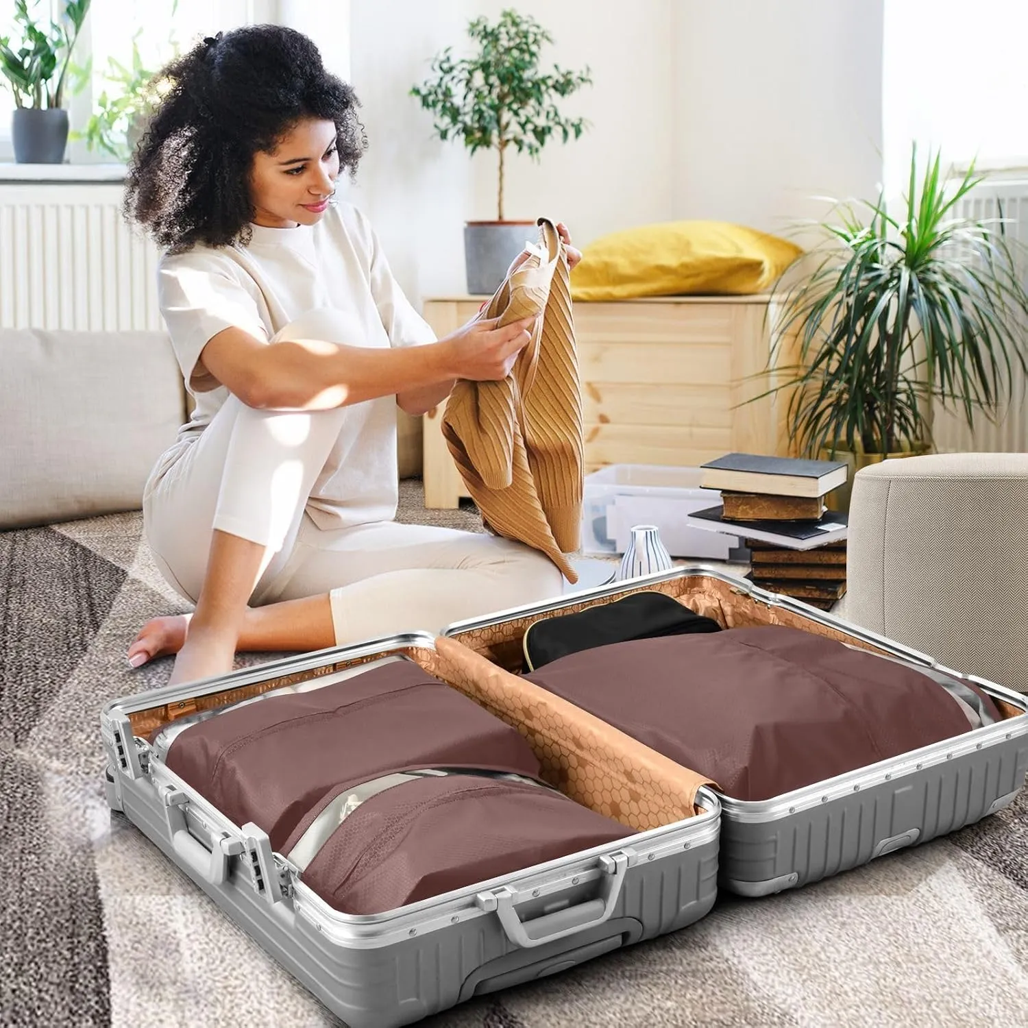 SPRIPORT Burgundy 3 Set Compression Packing Cubes for Travel Lightweight Luggage Organizer Bags for Carry on Suitcase Travel Cubes for Vacation Woman Man Clothes