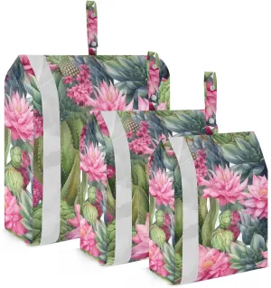 SPRIPORT Cactus Pink Flowers 3 Set Compression Packing Cubes for Travel Lightweight Luggage Organizer Bags for Carry on Suitcase Travel Storage Bags for Man Woman Clothes Vacation