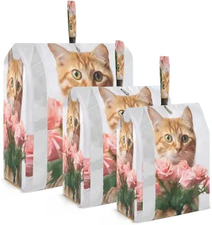 SPRIPORT Cat Valentines Day 3 Set Compression Packing Cubes for Travel Lightweight Luggage Organizer Bags for Carry on Suitcase Travel Cubes for Man Woman Clothes Vacation