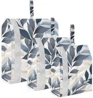 SPRIPORT Classic Blue Gray Leaves 3 Set Compression Packing Cubes for Travel Lightweight Luggage Organizer Bags for Carry on Suitcase Travel Accessories for Man Woman Clothes Vacation