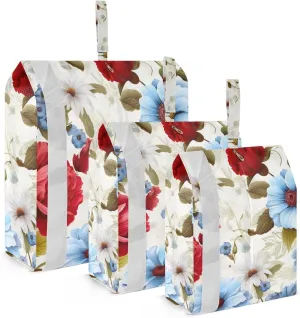 SPRIPORT Floral Poppies Flower Colorful 3 Set Compression Packing Cubes for Travel Lightweight Luggage Organizer Bags for Carry on Suitcase Luggage Cubes for Man Woman Vacation Clothes