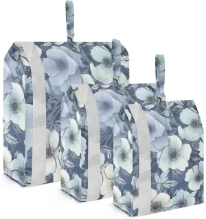 SPRIPORT Floral Poppy Flowers Blue 3 Set Compression Packing Cubes for Travel Lightweight Luggage Organizer Bags for Carry on Suitcase Luggage Cubes for Woman Man Clothes Vacation