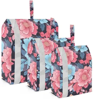 SPRIPORT Hibiscus Flower Colorful 3 Set Compression Packing Cubes for Travel Lightweight Luggage Organizer Bags for Carry on Suitcase Luggage Cubes for Woman Man Vacation Clothes