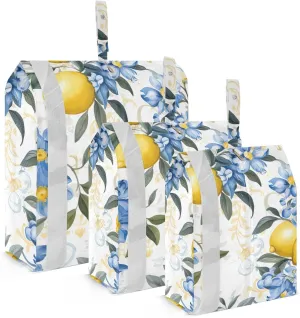 SPRIPORT Leaves Flowers Lemons Blue 3 Set Compression Packing Cubes for Travel Lightweight Luggage Organizer Bags for Carry on Suitcase Luggage Cubes for Man Woman Clothes Vacation