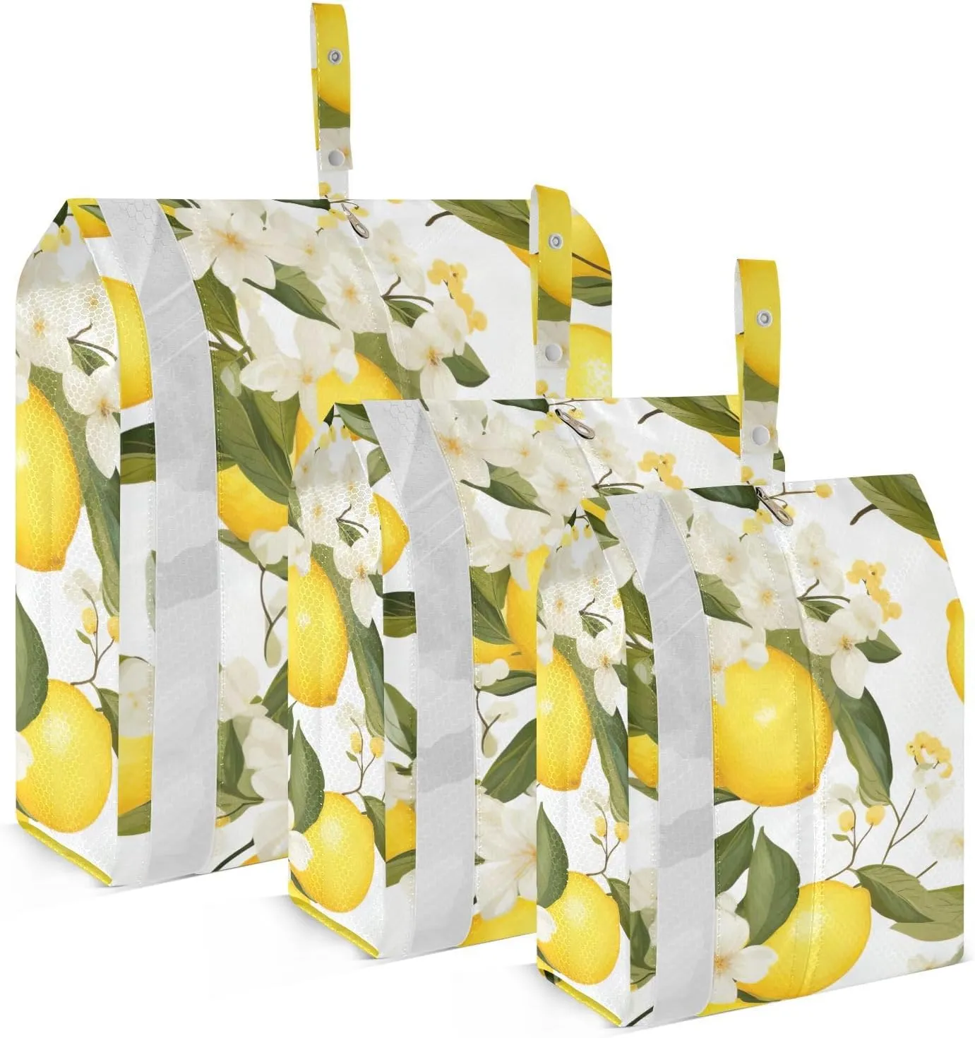 SPRIPORT Lemon White Flower Leaves 3 Set Compression Packing Cubes for Travel Lightweight Luggage Organizer Bags for Carry on Suitcase Travel Cubes for Man Woman Clothes Vacation