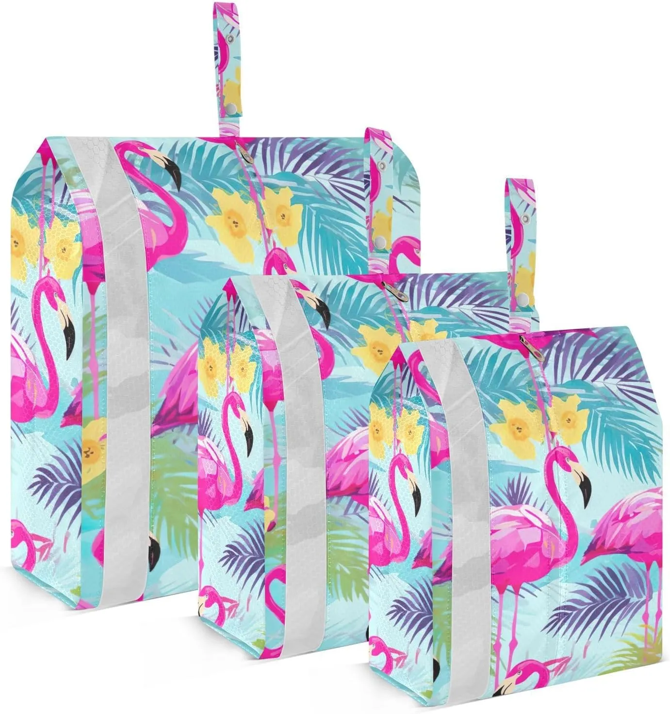 SPRIPORT Palms Leaves Flamingo 3 Set Compression Packing Cubes for Travel Lightweight Luggage Organizer Bags for Carry on Suitcase Travel Storage Bags for Woman Man Vacation Clothes