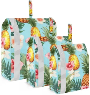 SPRIPORT Pineapple White Flowers 3 Set Compression Packing Cubes for Travel Lightweight Luggage Organizer Bags for Carry on Suitcase Travel Cubes for Man Woman Vacation Clothes