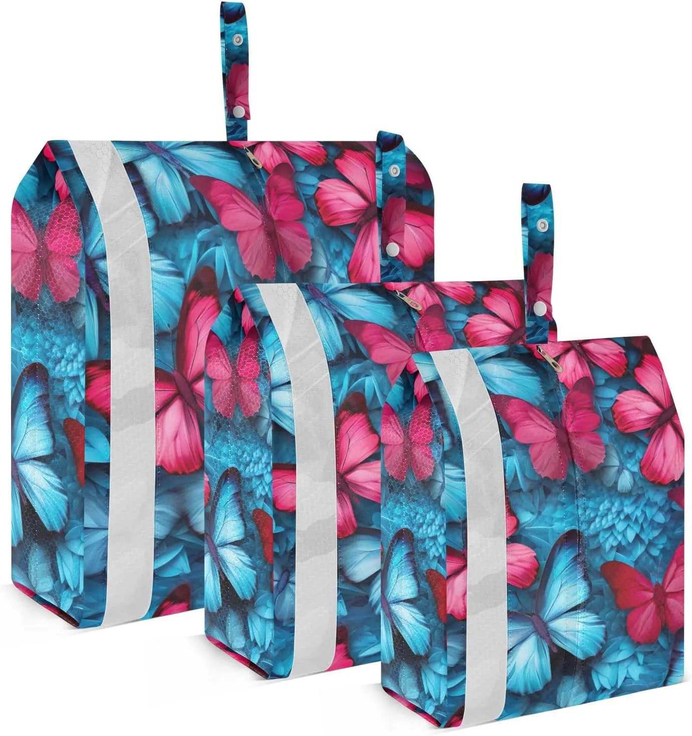 SPRIPORT Pink Blue Butterflies 3 Set Compression Packing Cubes for Travel Lightweight Luggage Organizer Bags for Carry on Suitcase Luggage Cubes for Man Woman Vacation Clothes