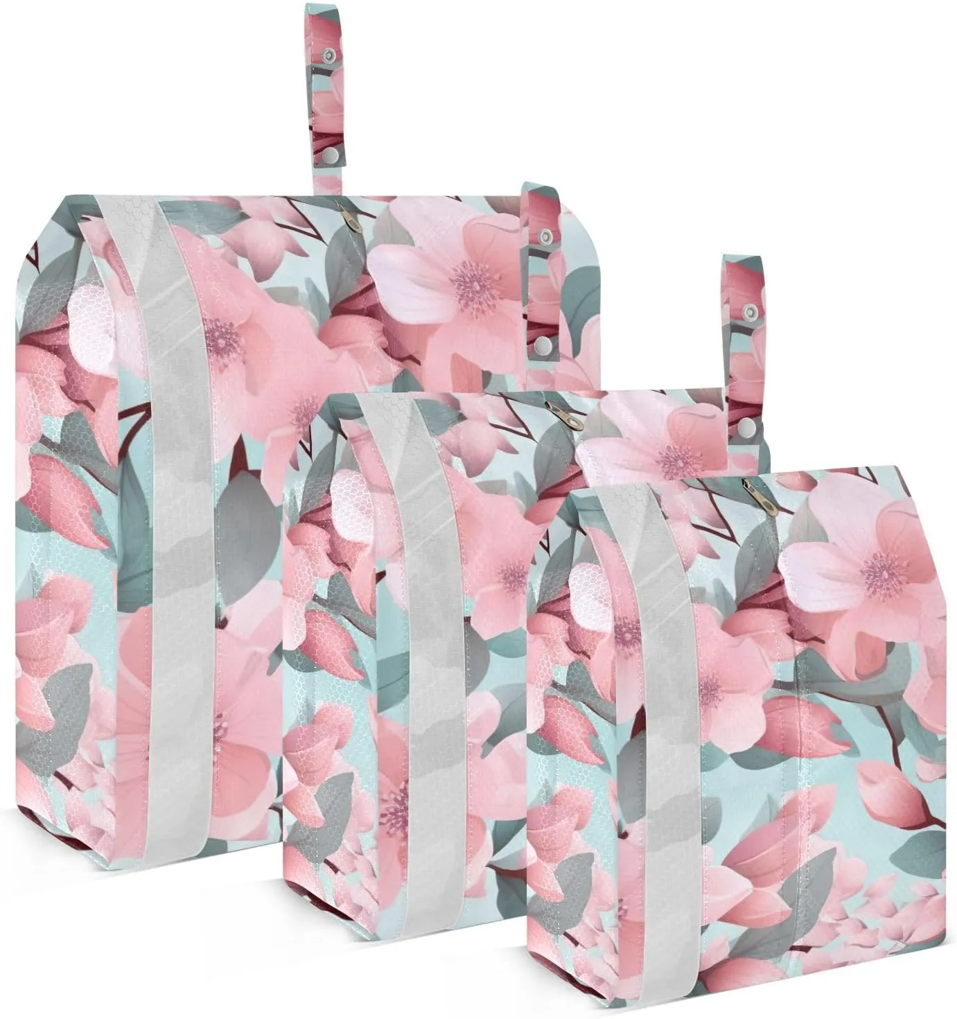 SPRIPORT Pink Flower Leaves 3 Set Compression Packing Cubes for Travel Lightweight Luggage Organizer Bags for Carry on Suitcase Travel Cubes for Woman Man Clothes