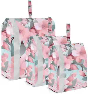 SPRIPORT Pink Flower Leaves 3 Set Compression Packing Cubes for Travel Lightweight Luggage Organizer Bags for Carry on Suitcase Travel Cubes for Woman Man Clothes