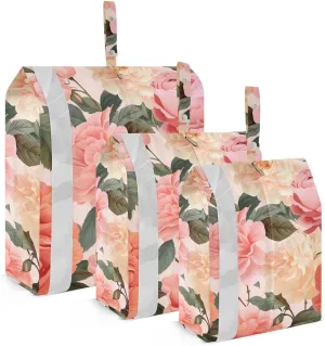 SPRIPORT Pink Peony Rose 3 Set Compression Packing Cubes for Travel Lightweight Luggage Organizer Bags for Carry on Suitcase Luggage Cubes for Man Woman Vacation Clothes