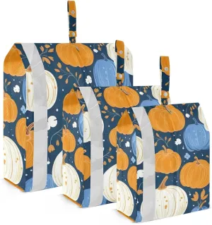 SPRIPORT Pumpkins Blue White Autumn 3 Set Compression Packing Cubes for Travel Lightweight Luggage Organizer Bags for Carry on Suitcase Luggage Cubes for Man Woman Vacation Clothes