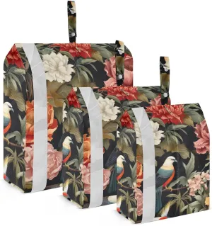SPRIPORT Tropical Floral Birds Flowers 3 Set Compression Packing Cubes for Travel Lightweight Luggage Organizer Bags for Carry on Suitcase Travel Cubes for Vacation Man Woman Clothes