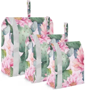 SPRIPORT Watercolor Cactus Flower Pink 3 Set Compression Packing Cubes for Travel Lightweight Luggage Organizer Bags for Carry on Suitcase Travel Cubes for Woman Man Clothes