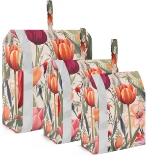 SPRIPORT Watercolor Tulips Leaves Flowers 3 Set Compression Packing Cubes for Travel Lightweight Luggage Organizer Bags for Carry on Suitcase Luggage Cubes for Vacation Man Woman Clothes
