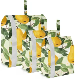 SPRIPORT Watercolor Yellow Pears Leaves 3 Set Compression Packing Cubes for Travel Lightweight Luggage Organizer Bags for Carry on Suitcase Luggage Cubes for Vacation Woman Man Clothes