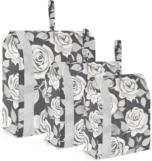 SPRIPORT White Rose Black 3 Set Compression Packing Cubes for Travel Lightweight Luggage Organizer Bags for Carry on Suitcase Luggage Cubes for Vacation Woman Man Clothes