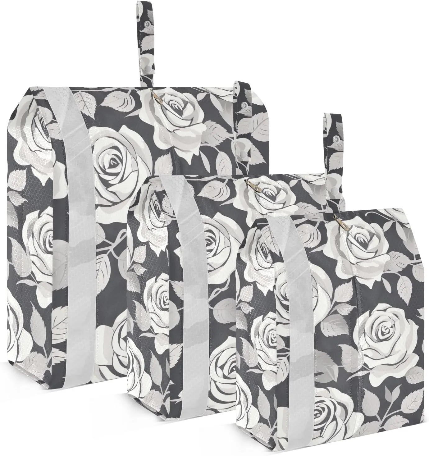 SPRIPORT White Rose Black 3 Set Compression Packing Cubes for Travel Lightweight Luggage Organizer Bags for Carry on Suitcase Luggage Cubes for Vacation Woman Man Clothes
