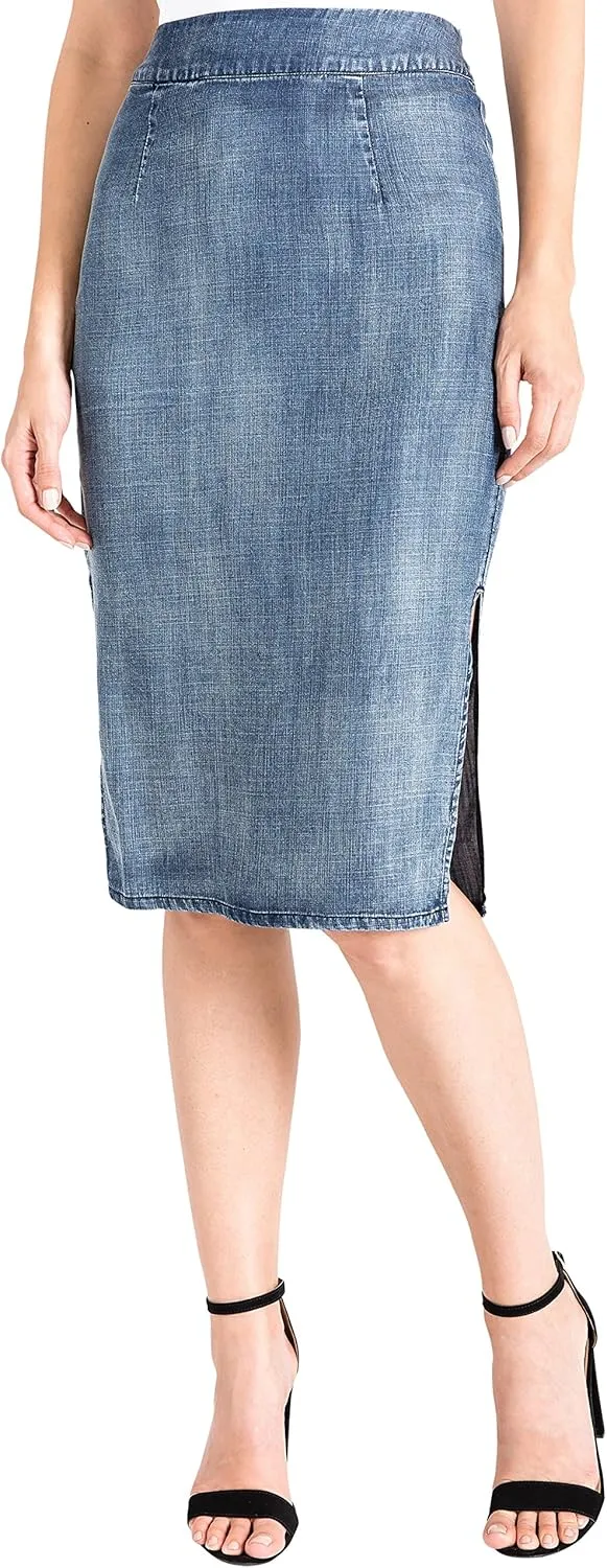 Standards & Practices Modern Womens Tencel Side Splits High Waisted Pencil Skirt