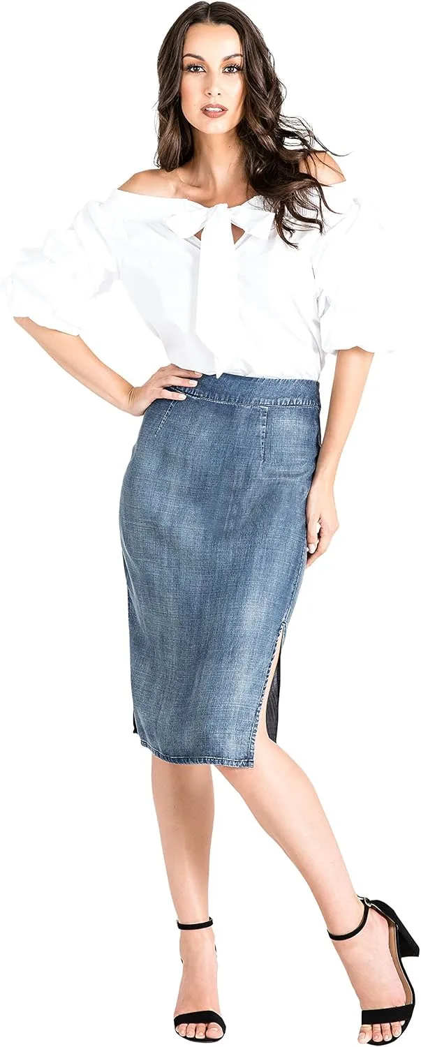Standards & Practices Modern Womens Tencel Side Splits High Waisted Pencil Skirt