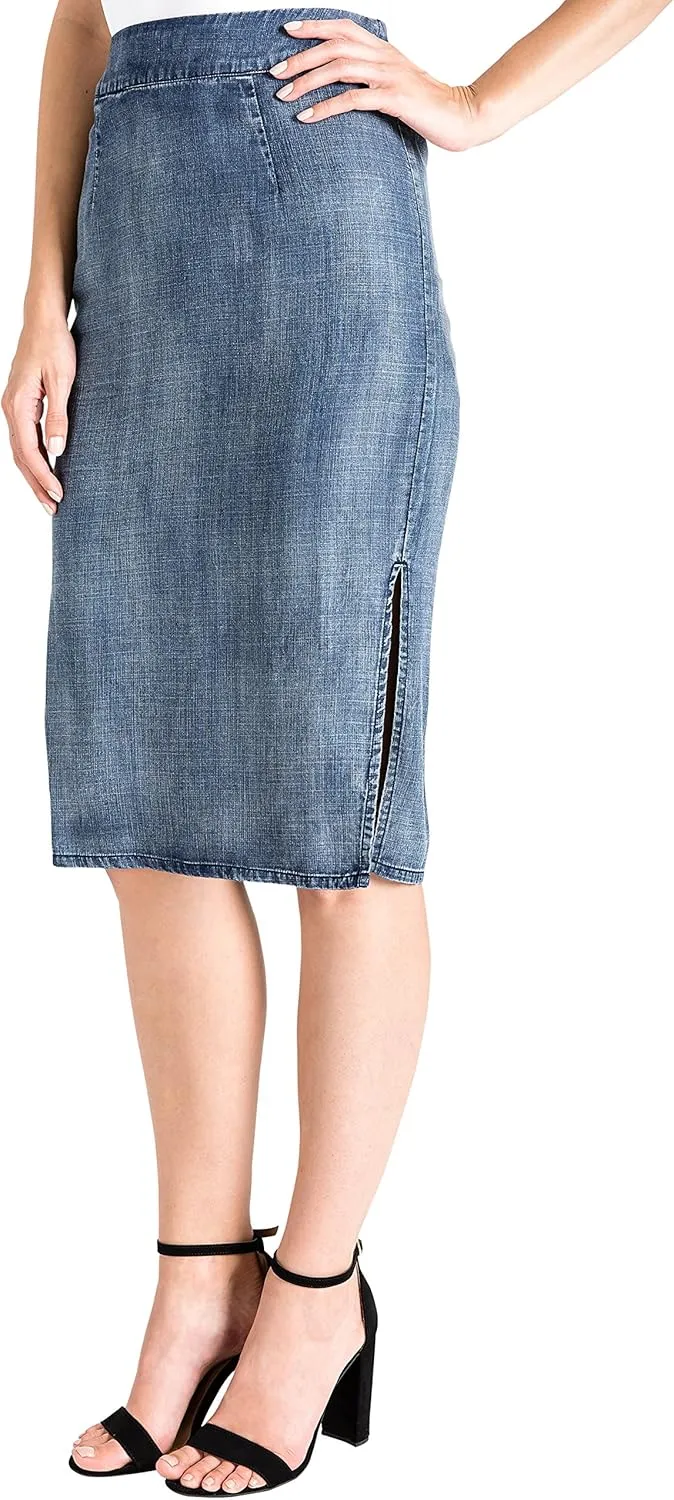 Standards & Practices Modern Womens Tencel Side Splits High Waisted Pencil Skirt