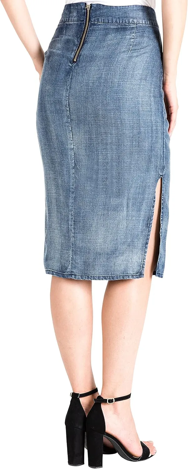 Standards & Practices Modern Womens Tencel Side Splits High Waisted Pencil Skirt