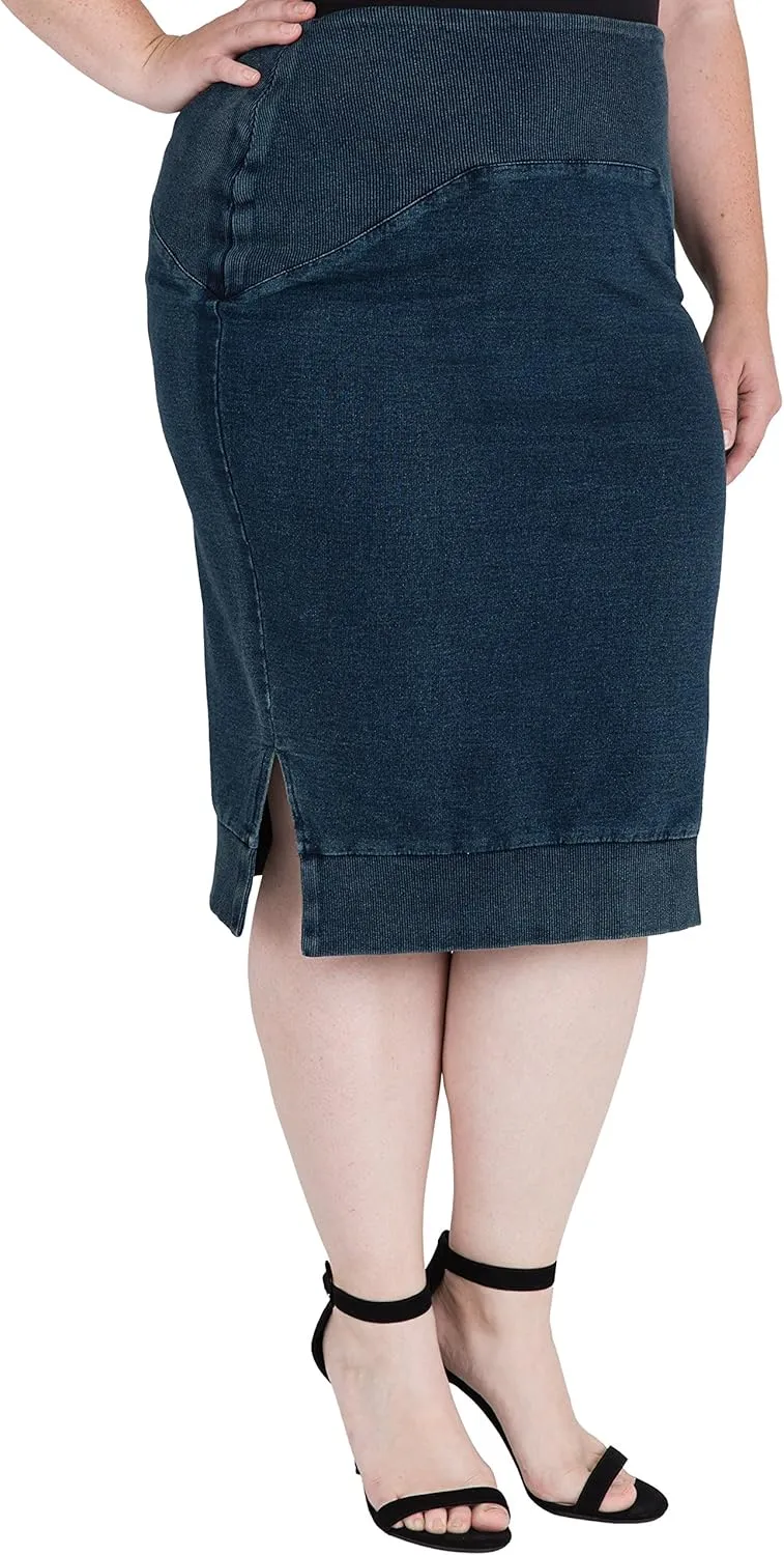 Standards & Practices Plus Size Modern Womens Side Slit Indigo Knit Pencil Skirt
