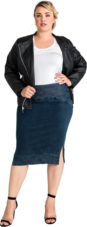 Standards & Practices Plus Size Modern Womens Side Slit Indigo Knit Pencil Skirt
