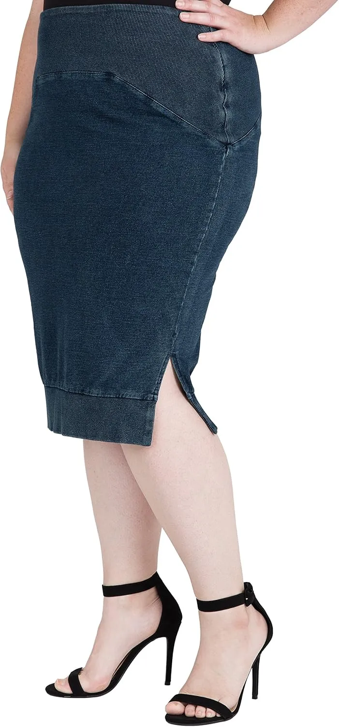 Standards & Practices Plus Size Modern Womens Side Slit Indigo Knit Pencil Skirt