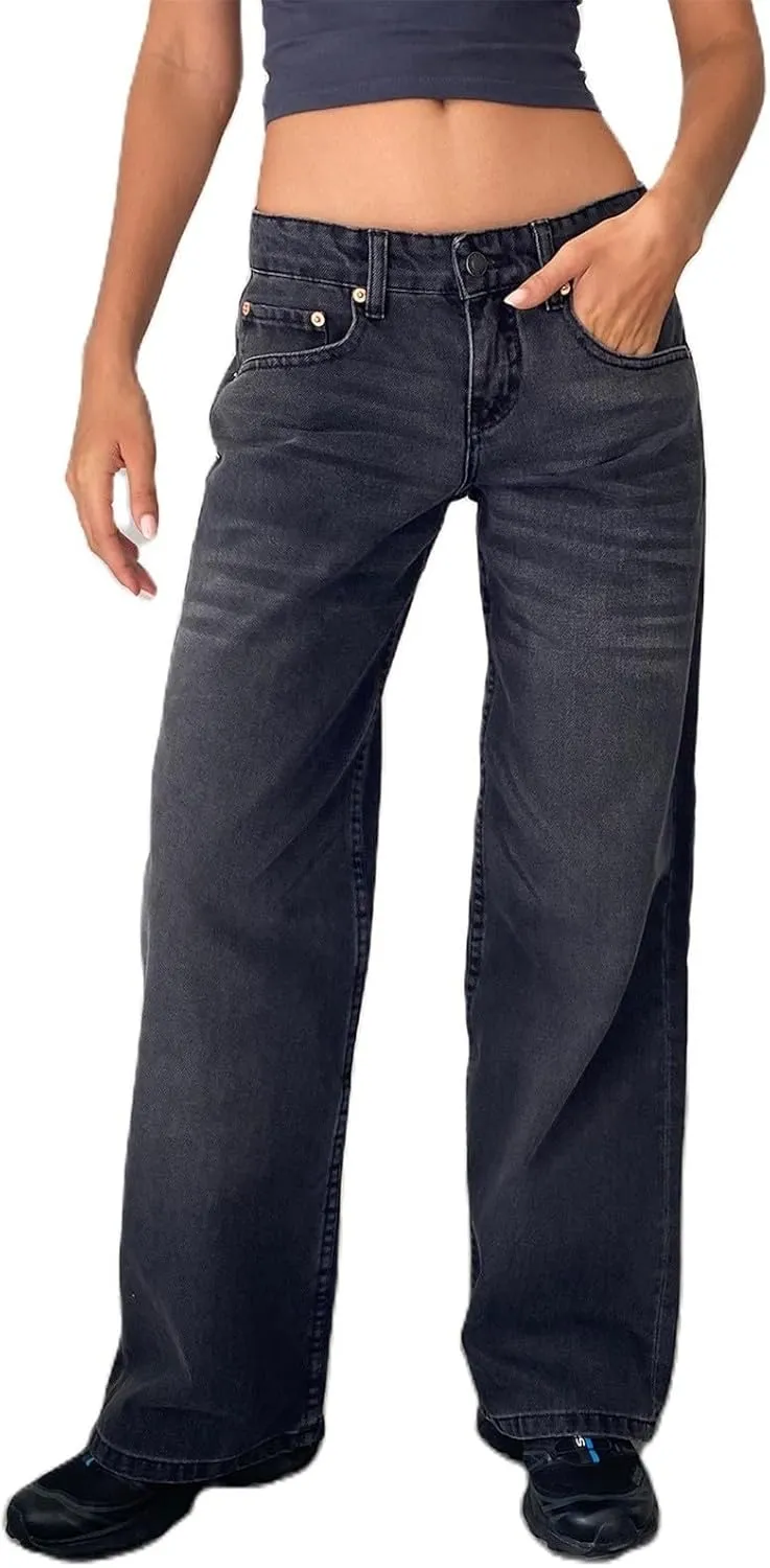 Straight Leg Jeans for Women,High Waisted Wide Leg Loose Microelastic Boyfriend Denim Pants Baggy Jeans Y2K